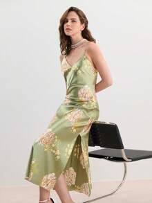 2023性感冰丝女士夏季细肩带睡衣，简约性感家居服，高档时尚长肩带长款睡裙，圣诞节 - 綠色 - 查看 9