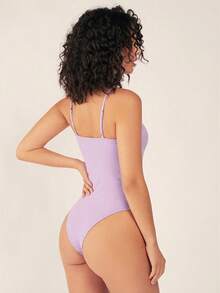 SHEIN BASICS 女士休闲纯色吊带连体衣，夏季 - 紫色 - 查看 3