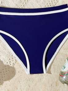 SHEIN Tween Girl Colorblock Simple Daily Swimwear Set - Navy Blue - View 5
