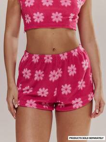 MUSERA Floral Towelling Mini Shorts Only Spring Summer Cute Girly Holiday Vacation Beach Everyday Casual Sorbet Print - Hot Pink - View 1