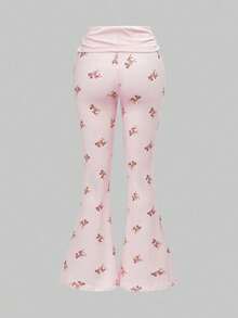 ROMWE Kawaii 大码可爱小鹿刺绣蕾丝上衣和小鹿印花喇叭裤两件套，秋冬款 - 粉色 - 查看 7