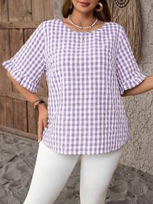 EMERY ROSE Camisa a cuadros casual de talla grande - Morado - Ver 4