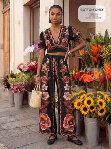 CAJUNI 阔腿裤，织锦花卉印花 - 黑色 - 查看 4