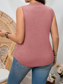 SHEIN LUNE Áo tank top màu xanh lá cây dáng rộng cho nữ cỡ lớn, thích hợp mặc mùa hè. - Hồng - Xem 2