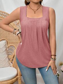 SHEIN LUNE Áo tank top màu xanh lá cây dáng rộng cho nữ cỡ lớn, thích hợp mặc mùa hè. - Hồng - Xem 3