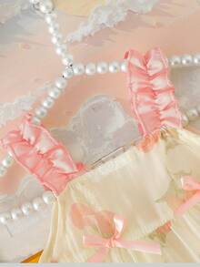 SHEIN Baby Girls' Floral Embroidered Chiffon Delicate 3D Bow Decor Yellow Strap Dress - Pink - View 6