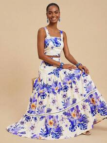 Travachic Women's Tropical Plant Print Thick Strap Tank Top And Skirt Set, Vacation - Multicolor - View 6