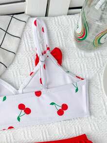 Bộ đồ bơi cho bé gái (cỡ nhỏ), màu đỏ họa tiết quả anh đào dễ thương với thiết kế nơ xếp ly ở eo, thích hợp cho bãi biển, kỳ nghỉ và hồ bơi. - Nhiều màu - Xem 6