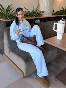 LHSEPT 女士休闲宽松运动衫套装，浅蓝色，秋季 - 藍色 - 查看 5
