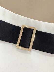 Franclia Women's White And Black A-Line Skirt With Belt,Summer Elegant Office Commuter Minimalist Versatile Metal Buckle Waist Elegant Skirt Skirt For Women - Black and White - View 3