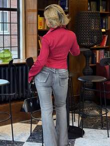 Bethéva 女式复古合身条纹衬衫 - 紅色 - 查看 2