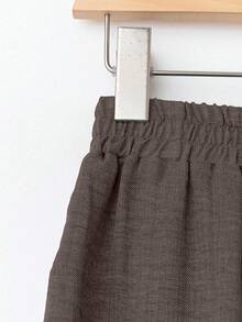 SHEIN RusticEase Petite Quần dài mùa hè đa năng, màu trơn, cạp chun, chất liệu vải có họa tiết. - Cocoa - Xem 7