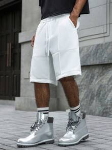 PAVTROS Men's White Knit Loose Casual Versatile Knee-Length Shorts - White - View 5