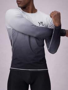 ZELFYO Men's Crew Neck Raglan Sleeve Ombre Casual Comfortable Breathable Long Sleeve Surf T-Shirt, Holiday - Light Grey - View 4