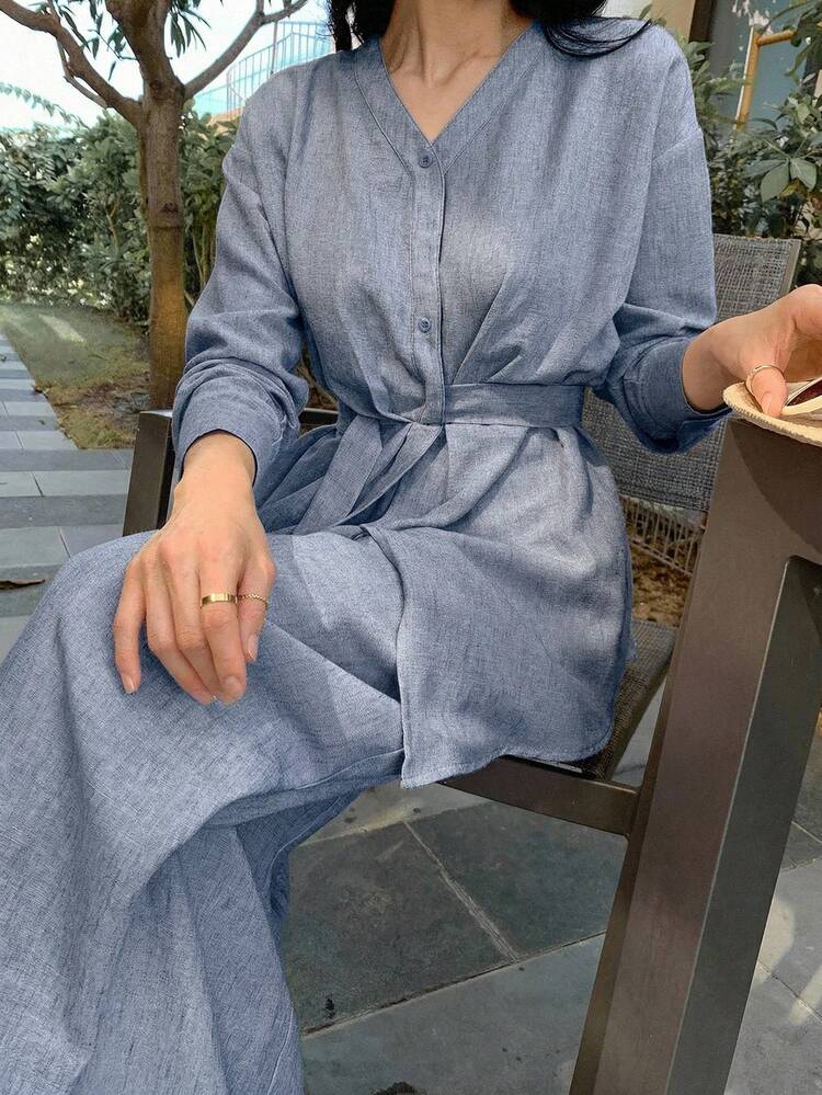 Elegant Asymmetric Blouse Top And Wide Leg Pants Women's Long 2 Pieces Set Lounge Sets For Women