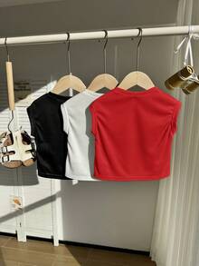 SHEIN 3件套男婴可爱休闲百搭针织字母3D立体压纹图案无袖宽松上衣，夏季套装 - 彩色 - 查看 2