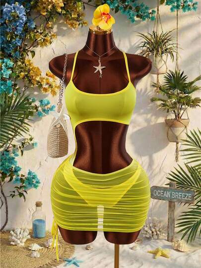 Amplova Women's Solid Color Spaghetti Strap Minimalist Design Summer Casual 2 Pieces Set