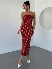 Firerie Women's Romantic Backless Contrast Color Bow Tie Dress,Red Dress - Red - View 5