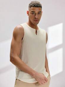 Driftmere Men Letter Patched Detail Notched Neck Tank Top For Summer - Apricot - View 6