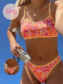 Swim Mod 2025新款3件套女士吊带无钢圈纯色坦克比基尼泳衣套装 - 彩色 - 查看 1
