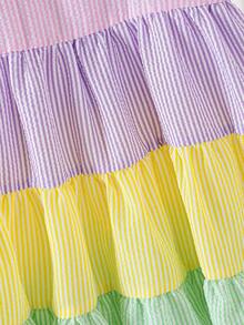 Vintaside Kids Kleine Mädchen Buntes gestreiftes ärmelloses Kleid, gewebter bunter Stoff, Puffärmel, tailliert, Saum mit Einsätzen, weiches & bequemes Material, süß & lässig, geeignet für Schule, Ausflüge, Urlaub, Partys, Frühling & Sommer - Verschiedenfarbig - Übersicht 7