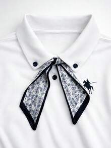 GlowEve 女士时尚休闲翻领铆钉围巾装饰印花短袖T恤 - 白色 - 查看 4