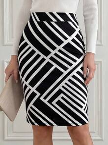 EMERY ROSE Váy bút chì in họa tiết mùa hè dành cho nữ - màu đen - Xem 1