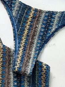 Swim Vcay 女士夏季沙滩拼接露背系带性感比基尼和三角裤泳衣套装，搭配阔腿裤 - 彩色 - 查看 3