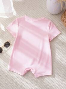BABY SHARK X SHEIN Áo liền quần cho bé gái in chữ hoạt hình, kiểu dáng thường ngày. - Hồng - Xem 2