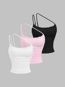 Sweetra 新款春夏女装时尚高街复古性感修身蕾丝优雅度假百搭舒适不对称肩部上衣 - 彩色 - 查看 1