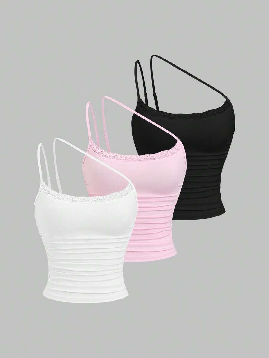 Sweetra 新款春夏女装时尚高街复古性感修身蕾丝优雅度假百搭舒适不对称肩部上衣 - 彩色 - 查看 1