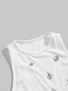 ROMWE Grunge Punk Y2K Punk Metal Cross Decor Fitted Cropped Women Tank Top - White - View 3