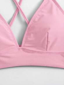 Swim Basics Top de bikini de unicolor con tirantes finos de moda - Rosa Pálido - Ver 4