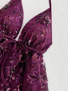 Sweetra American Laidback Chic Purple Beaded Halter V-Neck Backless Sexy Fashionable Versatile Party Camisole For Summer Holiday - Purple - View 5
