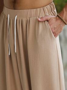 VENTUSAIL Quần jogger nam xếp ly túi chéo dáng thường ngày - Màu Khaki - Xem 4