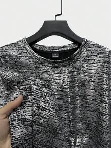 Manfinity Roughcore Men's Shiny Metallic Printed Short Sleeve Shirt, Spring/Summer - Black - View 8