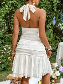 SHEIN Vestido de maternidad casual de vacaciones con decoración de concha y espalda descubierta - Blanco - Ver 2