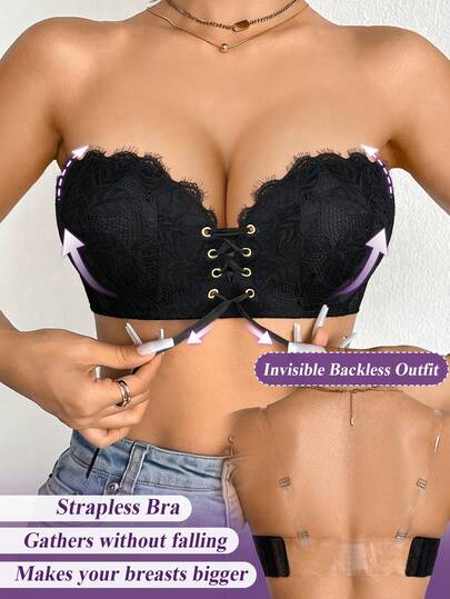 1 Stück Damen Spitzen-BH ohne Bügel mit verstellbaren Trägern, hebt und formt, unsichtbares Rückendesign