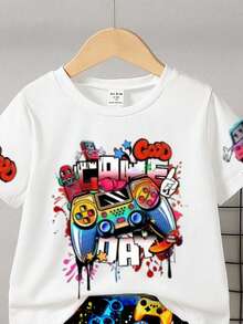 Boys' Casual Comfortable Stylish Video Game Graphic Print Short Sleeve T-Shirt And Shorts Set, Fashion Versatile, Spring/Summer, Summer Outfit, Suitable For Photography, Daily Wear, Outings, Holidays, Back To School, Gifts - Multicolor - View 6