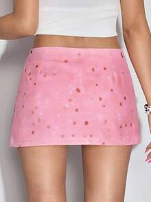 ROMWE Kawaii Cute Cat Heart Cherry Polka Dot Print Ultra Low Waist Mini Skirt For Women - Multicolor - View 9