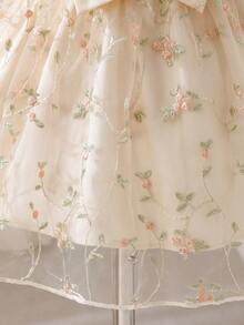 SHEIN Glamorique Kids 0-3岁女宝宝春夏优雅公主风网纱碎花泡泡袖杏色连衣裙，适合女宝宝春季穿着，也适合派对穿着，是送给新生儿的公主裙，也适合生日女宝宝。 - 杏色 - 查看 9