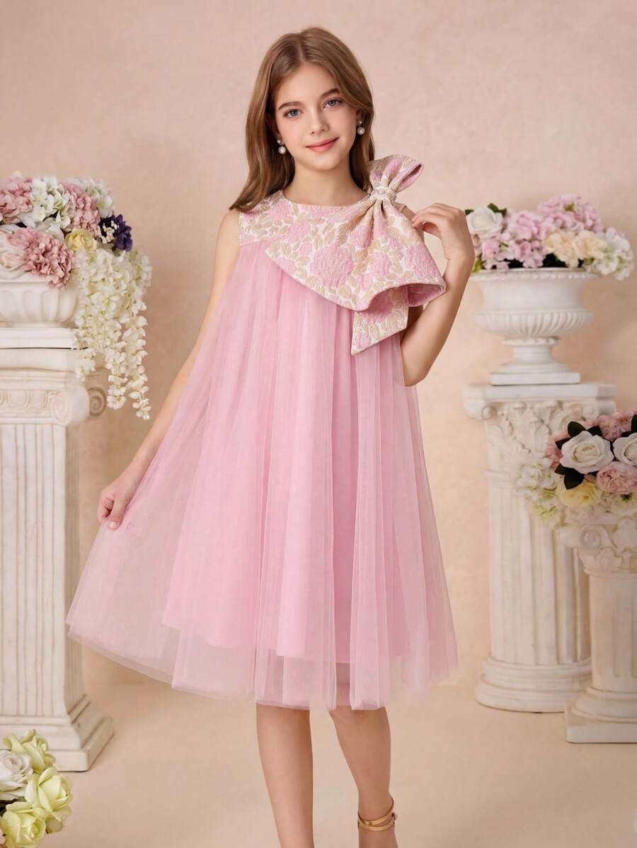 Pitira Đầm dự tiệc cho bé gái tuổi teen, màu hồng nhạt thanh lịch, chất liệu lưới phối họa tiết, đính ngọc trai, dáng chữ A, thích hợp cho các dịp trang trọng, tiệc tùng, sinh nhật, mặc hàng ngày, lễ hội, họp mặt gia đình và các sự kiện đặc biệt, mặc đôi với chị em gái, phong cách retro dễ thương, thanh lịch, thích hợp cho mùa tựu trường, các bữa tiệc sang trọng, hẹn hò, đi làm, thích hợp cho đám cưới, tiệc sinh nhật, dạ hội, váy phù dâu, váy dạ hội trang trọng, lễ tốt nghiệp, bé gái cầm hoa. - Hồng - Xem 1