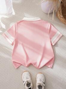 BABY SHARK X SHEIN 少女字母卡通印花休闲百搭日常穿着T恤 - 粉色 - 查看 2