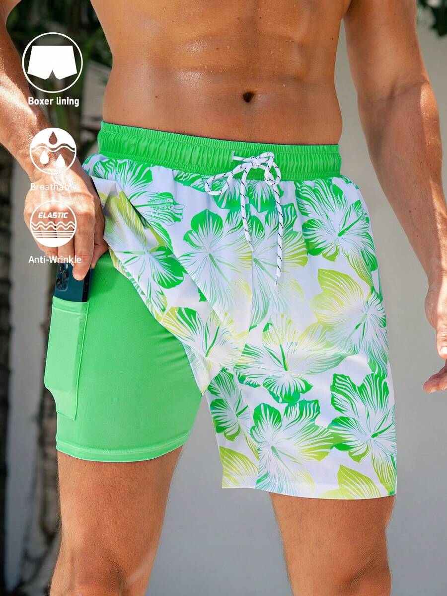 CoralVoy Shorts de plage décontractés imprimés avec cordon de serrage pour hommes - Multicolore - Voir 1