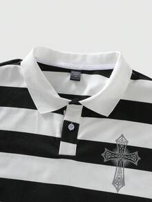 Men's Casual Street Style Striped Short Sleeve Polo Shirt - Black and White - View 4