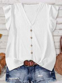 SHEIN LUNE Áo sơ mi nữ kiểu dáng tối giản, chất liệu 100% cotton, thích hợp mặc mùa hè. - trắng - Xem 6