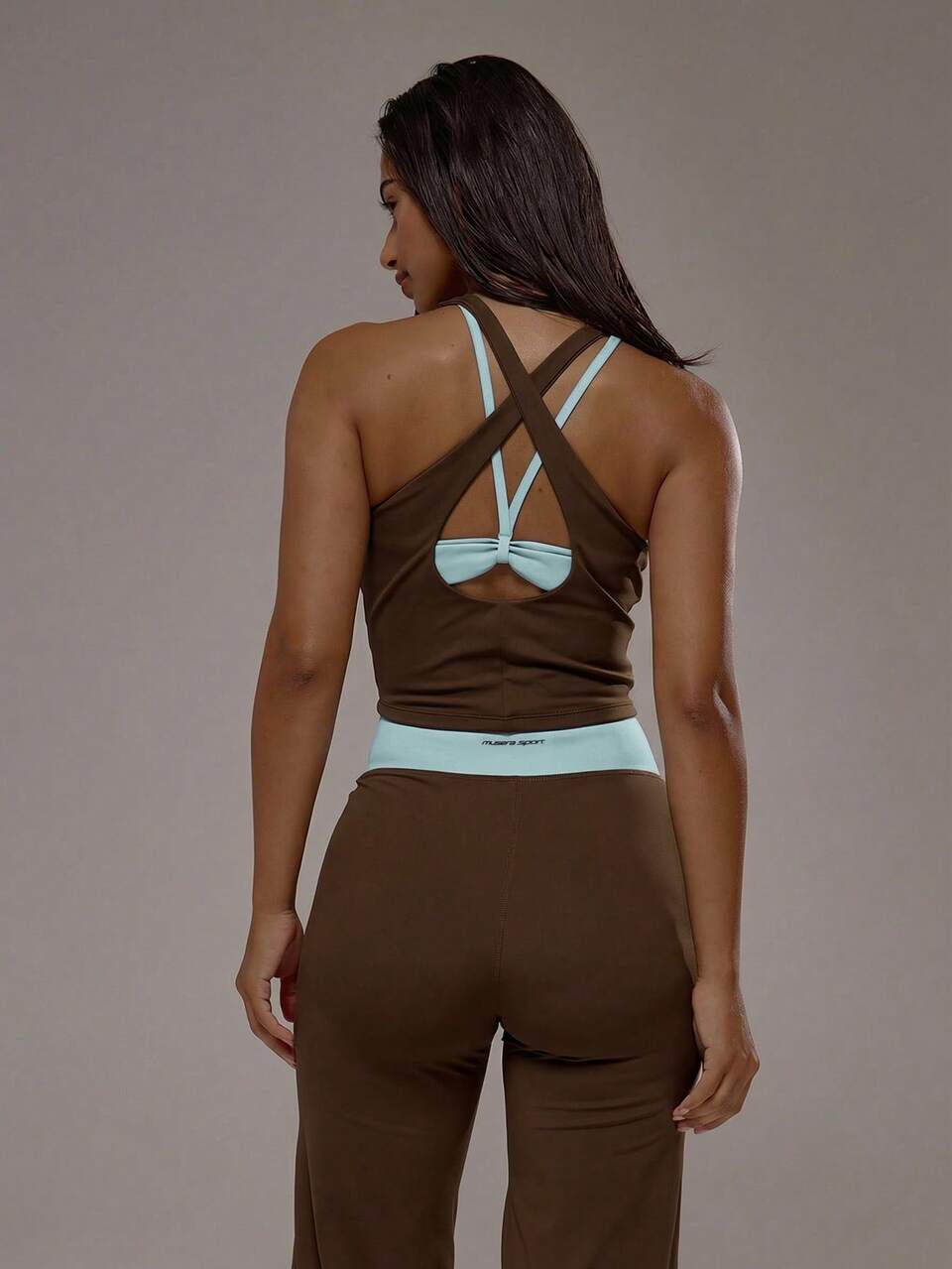Sport Brown Cross Back Layered Active Top