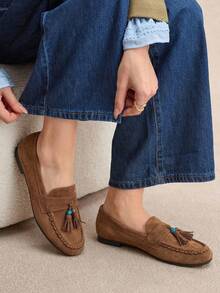 Rosivie 女士镂空编织一脚蹬平底鞋，透气网眼鞋，适合夏季海滩和度假 - 棕色 - 查看 8