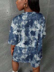Slaydiva Textured Tie-Dye Print Plus Size 2 Pieces Set, Suitable For Music Festival Outfit - Multicolor - View 2
