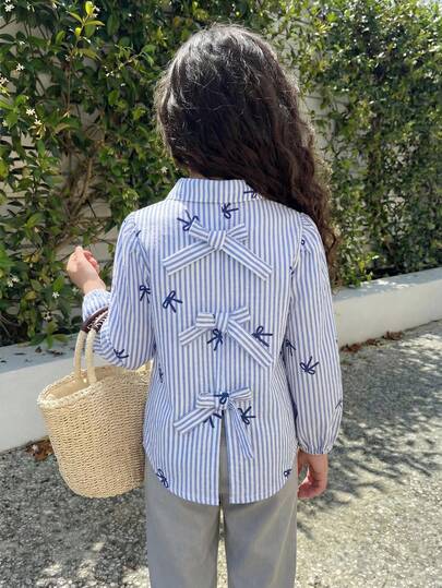 Elladie kids Genç Kızlar İçin Çizgili Fiyonk Detaylı Uzun Kollu Bluz